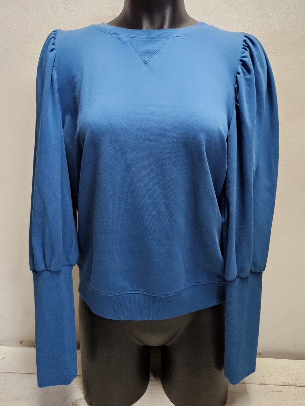 Another Love Womens Small Blue Puff Sleeve Lightweight Sweatshirt Style Top
